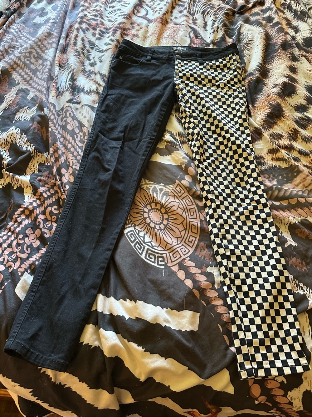 Royal Bones Black and Cream Asymmetric Skinny Jeans